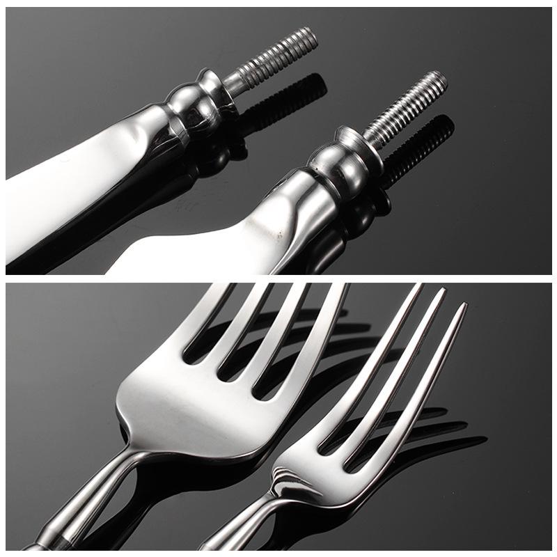 304 Stainless Steel Western Cutlery Set – Knife, Fork, Spoon, Handle with Round Bead Spoon Head.