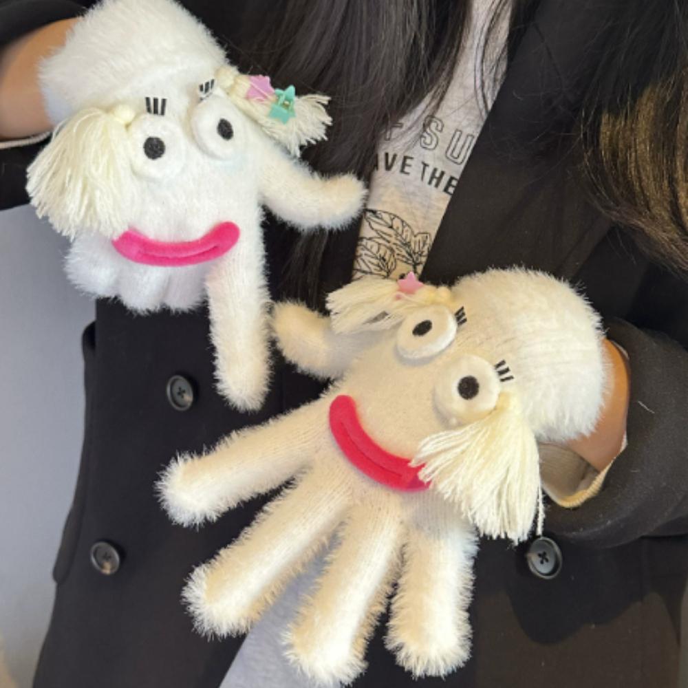 Korean version Cute funny ugly cute gloves winter female velvet warm windproof cold student riding touch screen five fingers