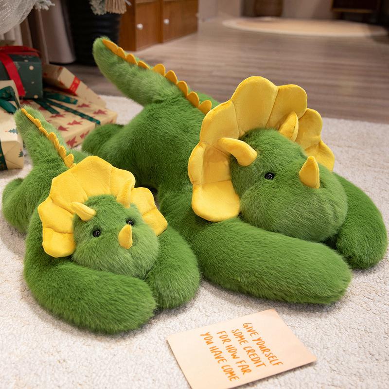 Cute Triceratops doll plush toy green dinosaur doll girl sleeping company soothing doll