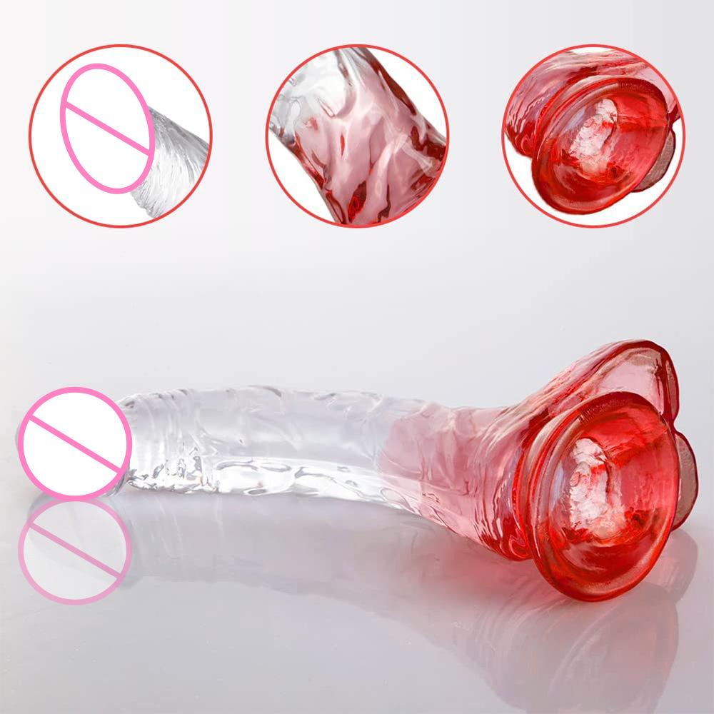 Transparent Two-Color Simulation Curved Penis Crystal Color Women's Masturbation Device Dildo Sexy Adult Toys