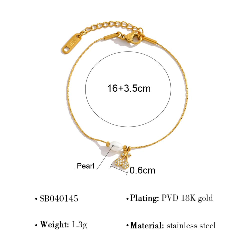 

WILD & FREE Exquisite Stainless Steel Pendant Necklace for Women Crystal Cherry Charm Bracelet 18K Gold Plated Trendy Zircon