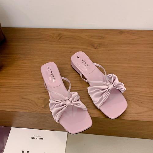 

Модные летние женские шлепанцы с бантиком-бабочкой, элегантные вечерние туфли-слайды на низком каблуке 35 фиолетовый