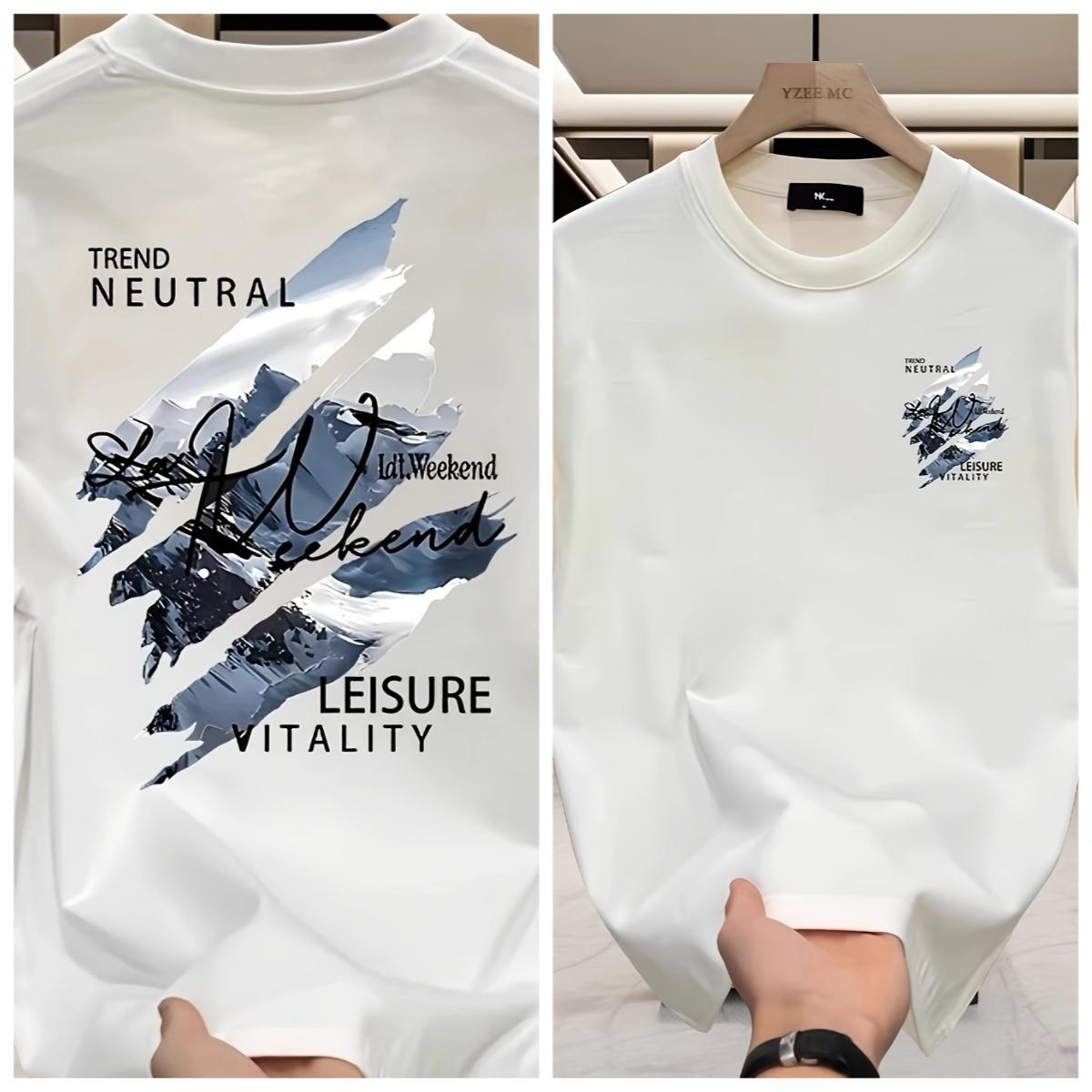 Summer Casual Street Breathable Mens Shortsleeved Tshirt for Outdoor Outings Trendy Printed Mens Clothing S