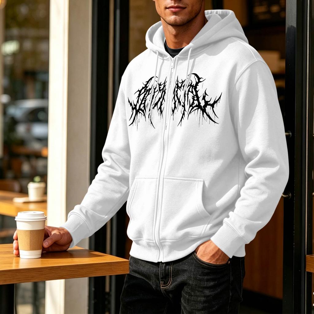 Felpa con cappuccio e zip da uomo con stampa