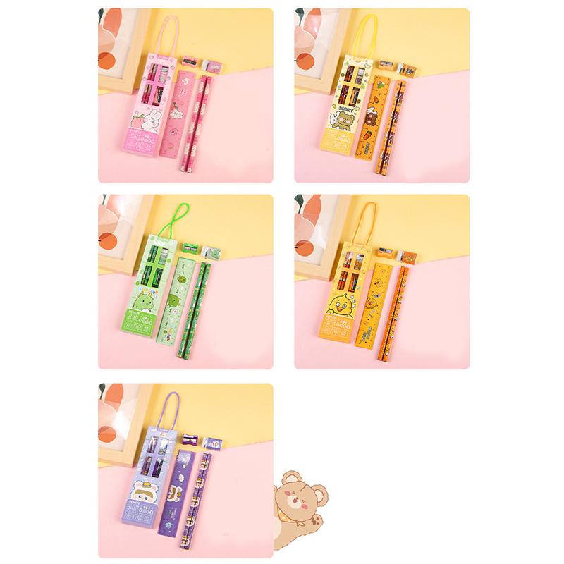 5 In 1 Pencil Set Portable Stationery Prize Cute Cartoon Stationery Gift Box Set School Supplies Writing Tool Stationery Set