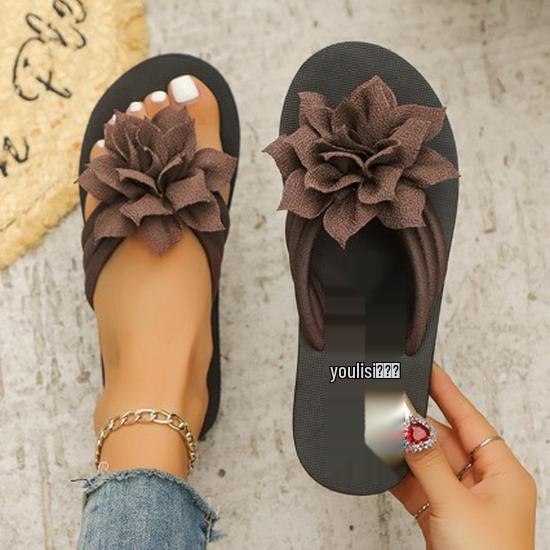 2026 Plus Size Women's Floral Toe Post Flip-Flops: Unisex Summer Sandals