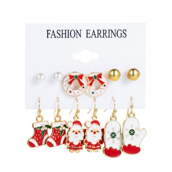 6Pairs/Set Christmas Earrings Festive Enamel Geometric Shiny Electroplating Decoration Jewelry Gifts Xmas Tree Elk