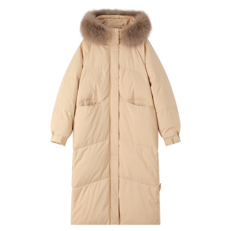 Women’s Over Knee Length Hooded Windproof Thicken Warm Winter Jacket with Big Fur Collar