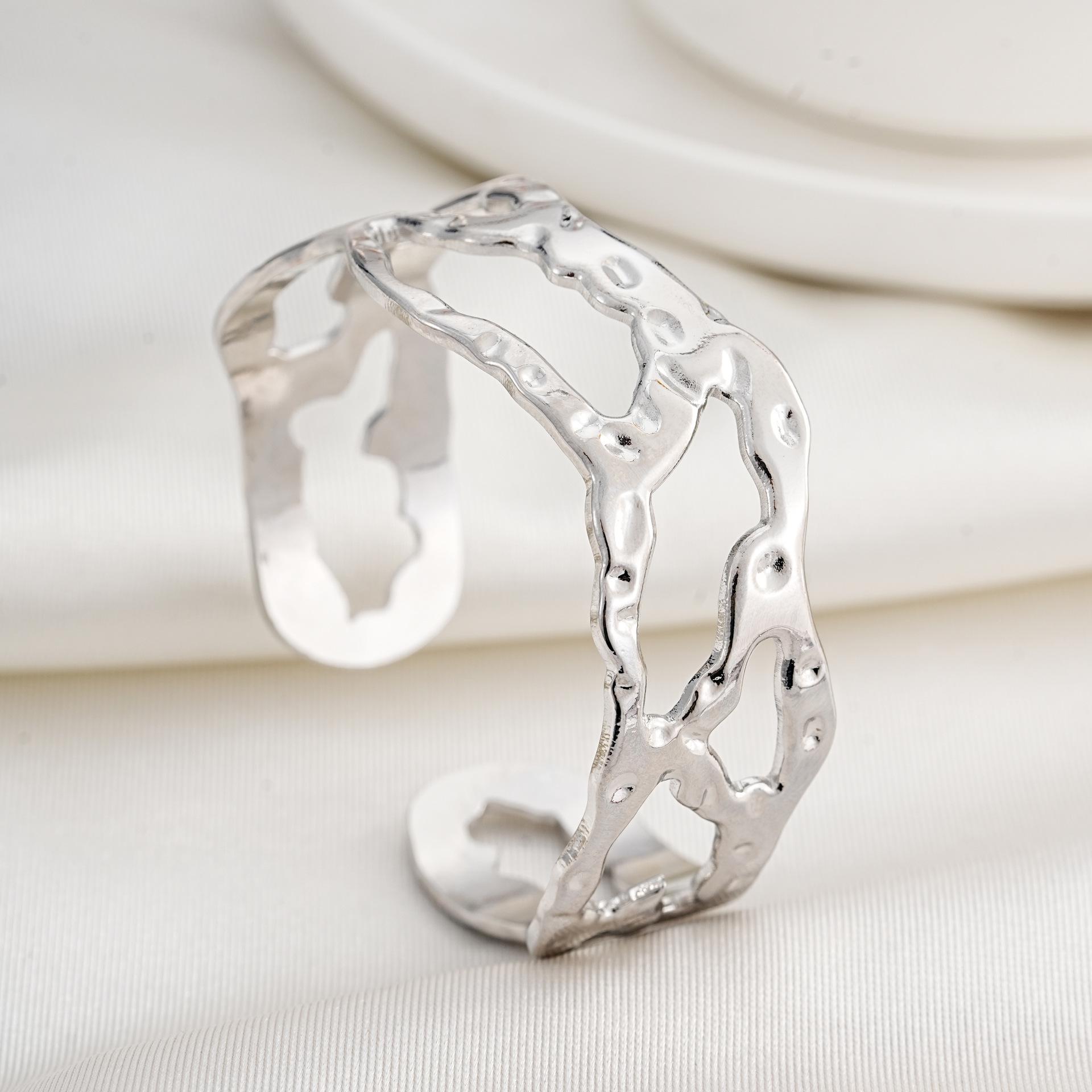 Geometric Hollow Irregular Double Layer Open Bangle Bracelet - Niche High-End Design