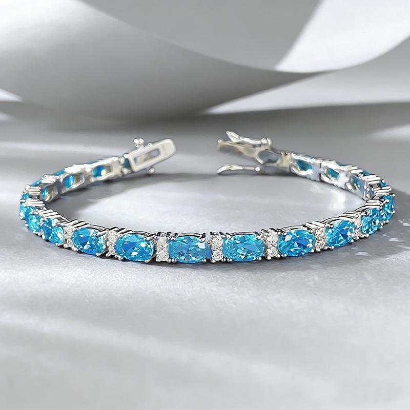 Xian Can Jewelry S925 Silver High Carbon Diamond Luxurious Aquamarine Bracelet