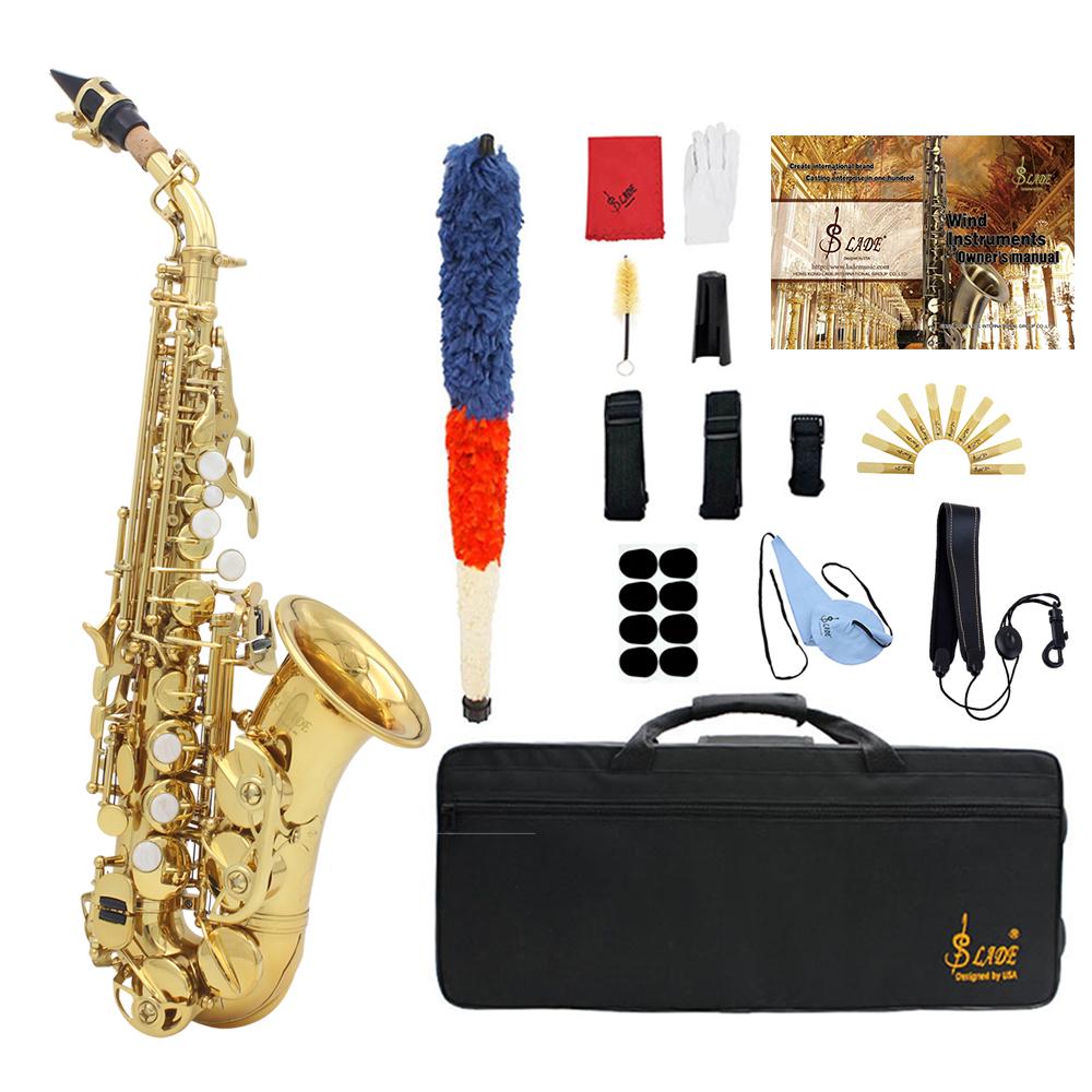 SLADE Bb Soprano Saxophone Brass Body B Flat Sax Engraved Floral Saxofon with Case Reeds Woodwind Instrument Parts & Accessories