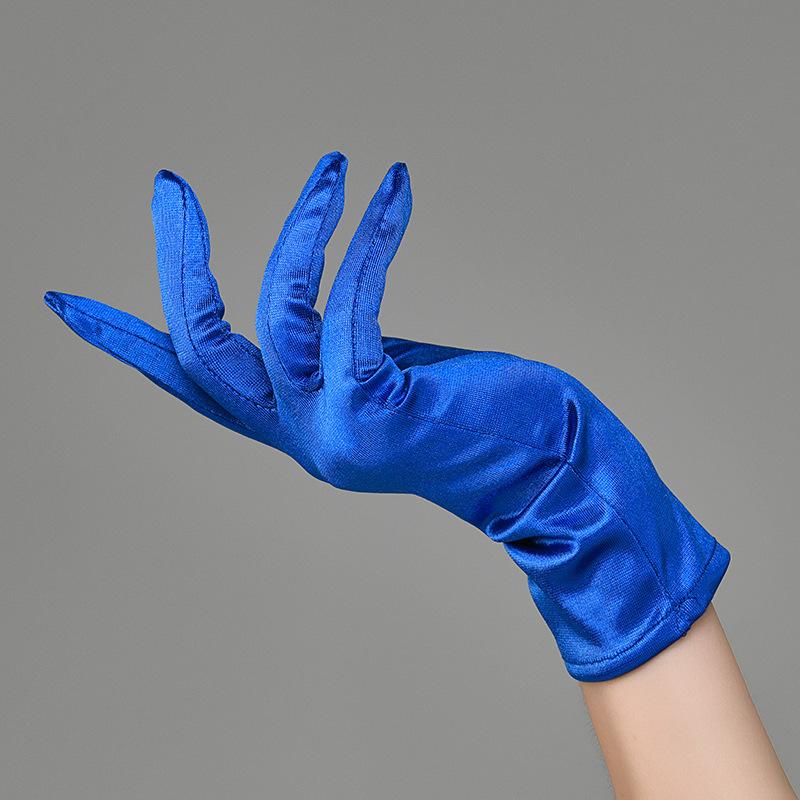 Women Satin Solid Short Wrist Gloves Smooth Evening Party Formal Prom Costume Stretch Gloves Red White Etiquette Wedding Gloves