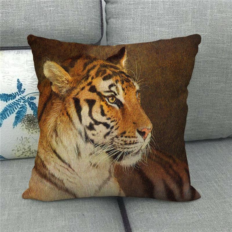 Tiger and Lion Print Pattern Cushion Cover Pillowcase Home Living Room Sofa Bedroom Decorative Pillowcase