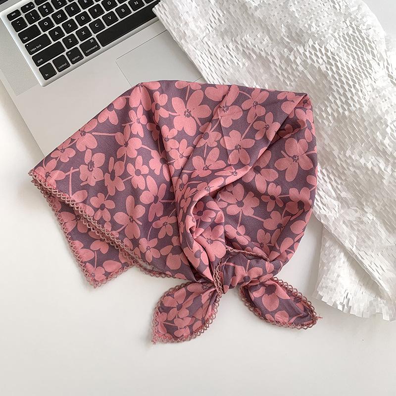 Ladies silk scarf square scarf high sense spring and summer retro small floral headscarf pastoral literary scarf