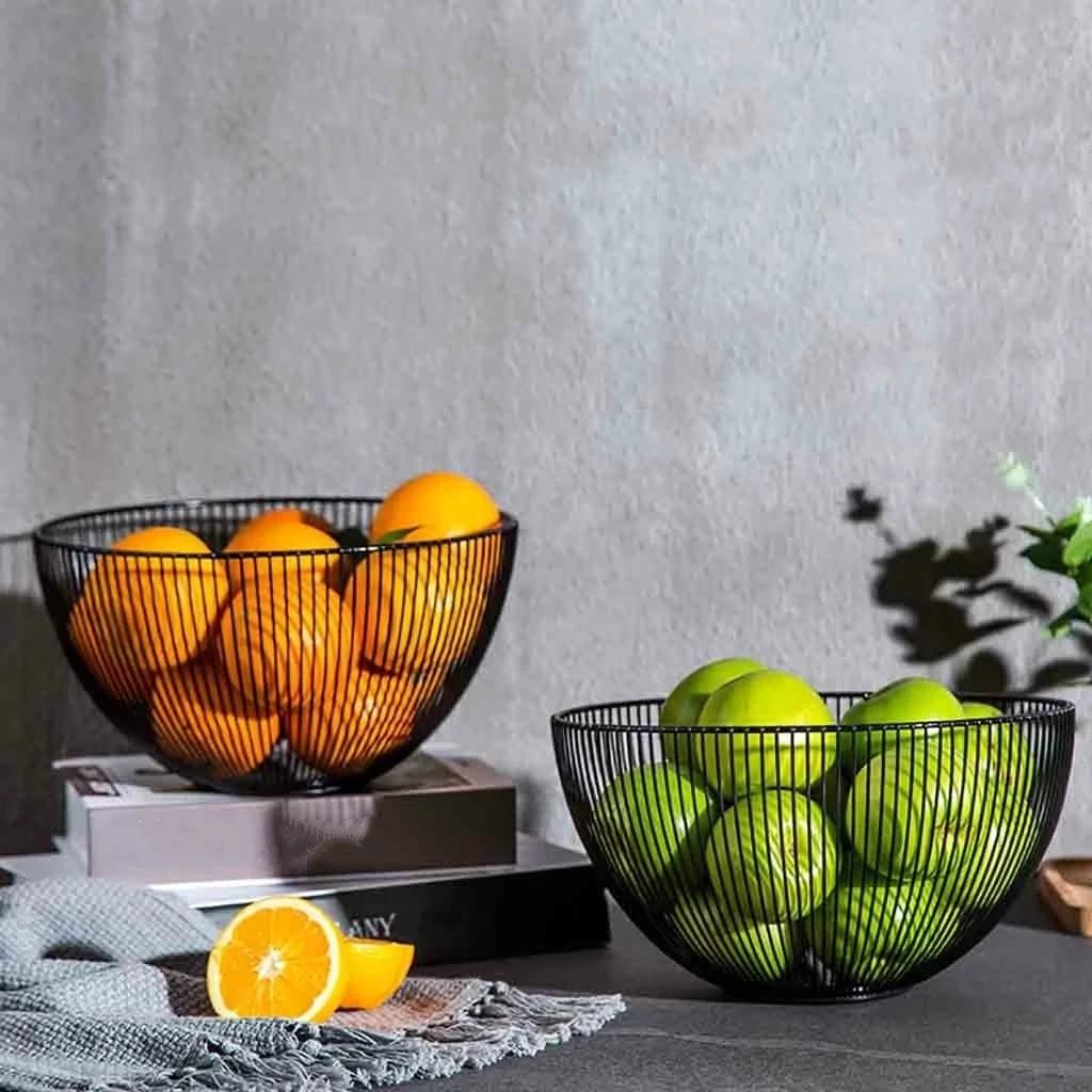 Storage Basket Black Table Decor Metal Candy Dish Kitchen Fruit Bowl Food Basket Bread Bowl Iron Vegetable Bowl Pastry Basket