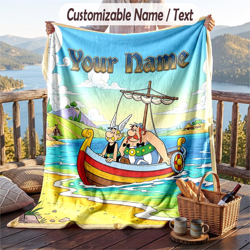 Asterix & Obelix Flanelldecke, Personalisierter Benutzerdefinierter Name Text, Weiche Warme Plüschdecke Als Geschenk