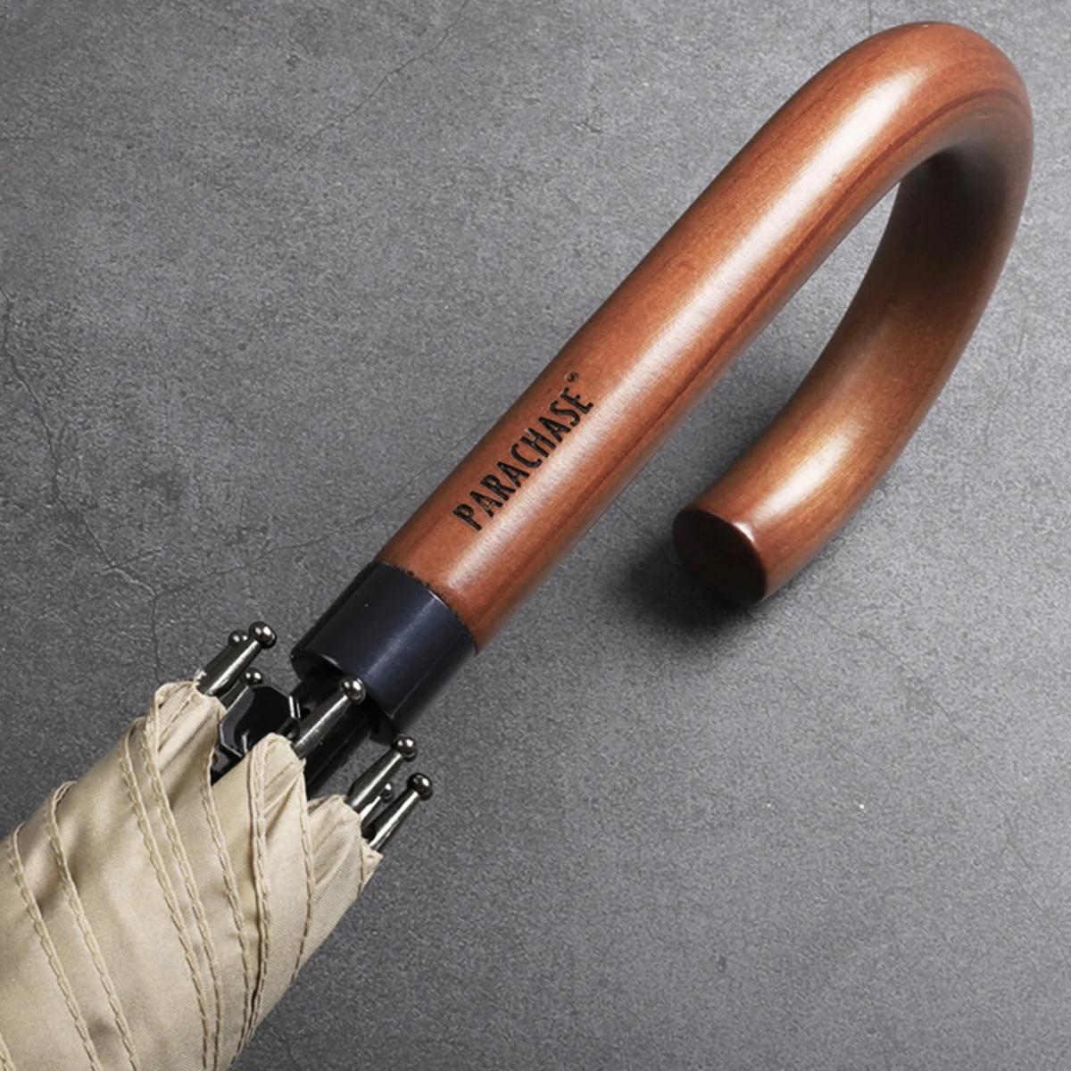 Зонт с длинной ручкой для мужчин и женщин ветрозащитный 8 ребер черный большой зонт — фото 3