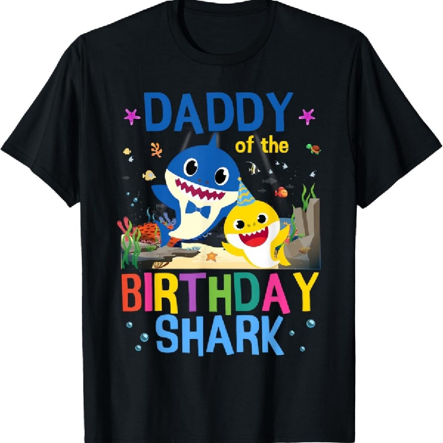 Смешная футболка для папы из семьи именинника Акула Детская футболка на день рождения S чёрный