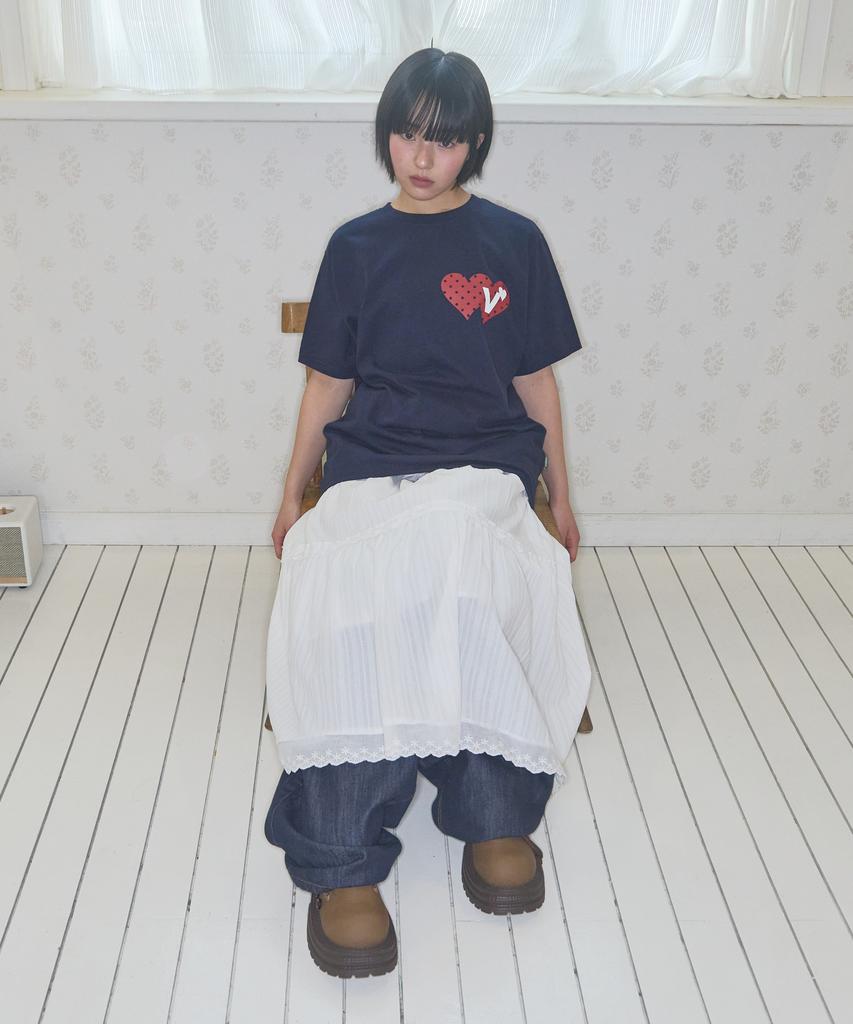 VIDEO JOCKEY Double Heart T-Shirt [Navy]