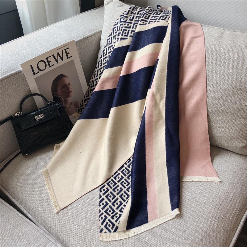 Warm Scarf Women, Winter New Letter Color Matching Imitation Cashmere Double-sided Air-conditioned Room Shawl Scarf Summer