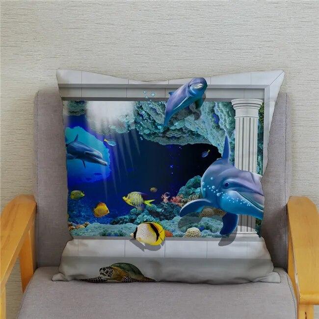 Cushion Cover Ocean Dolphin Pattern Underwater World Print Pillow  Kids Sofa Home Decor