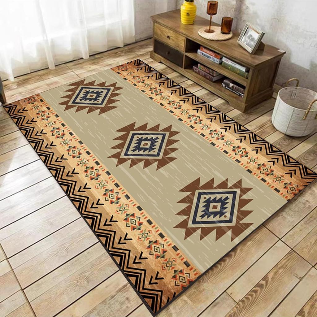 Südwestlicher Stammes-Bereichsteppich Azteken Rustikale Bereichsteppiche Nativer Geometrischer Teppich, Rutschfeste Innenboden-Teppiche für Schlafzimmer Wohnzimmer