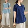 Summer Loose Hemp Collar Short Sleeved Shirt Women's Shirt