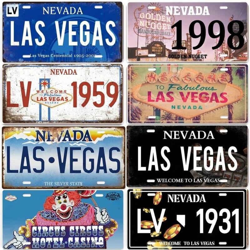 Vintage Las Vegas Metal Tiin Signs Decor Licenses Metal Plate Plaque Wall Decor for Living Room Club