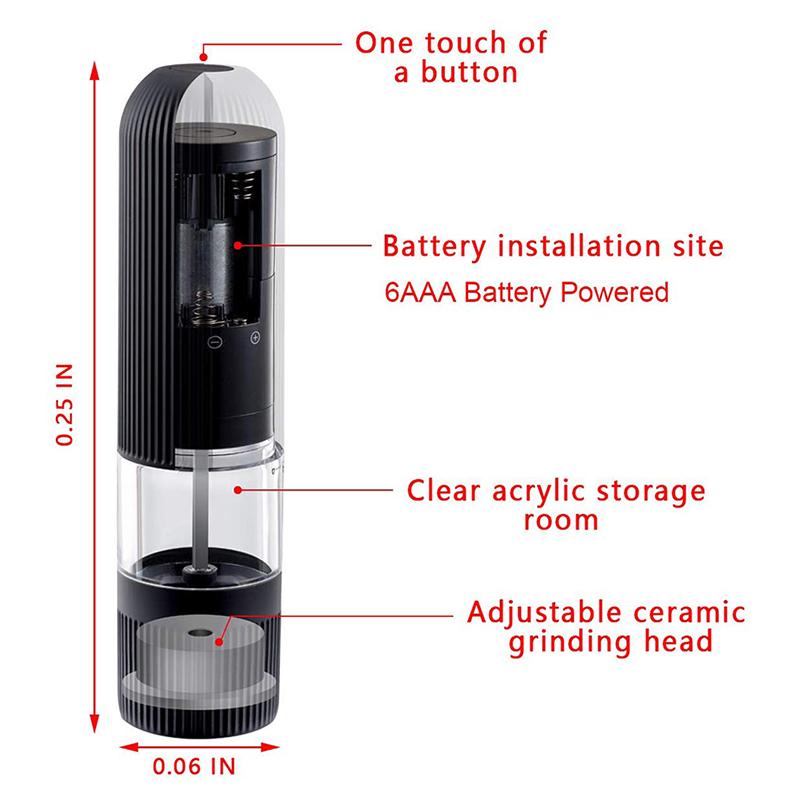 Automatic Salt Pepper Grinder Electric Spice Mill Grinder Seasoning Adjustable Coarseness Kitchen Tools Grinding For Cooking BBQ
