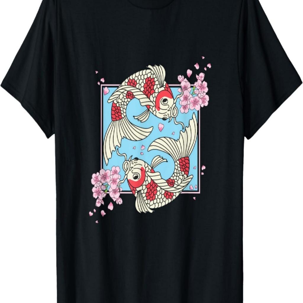 T-shirt Pesce Koi Carpa Nishikigoi Fiore di Ciliegio Sakura(27)