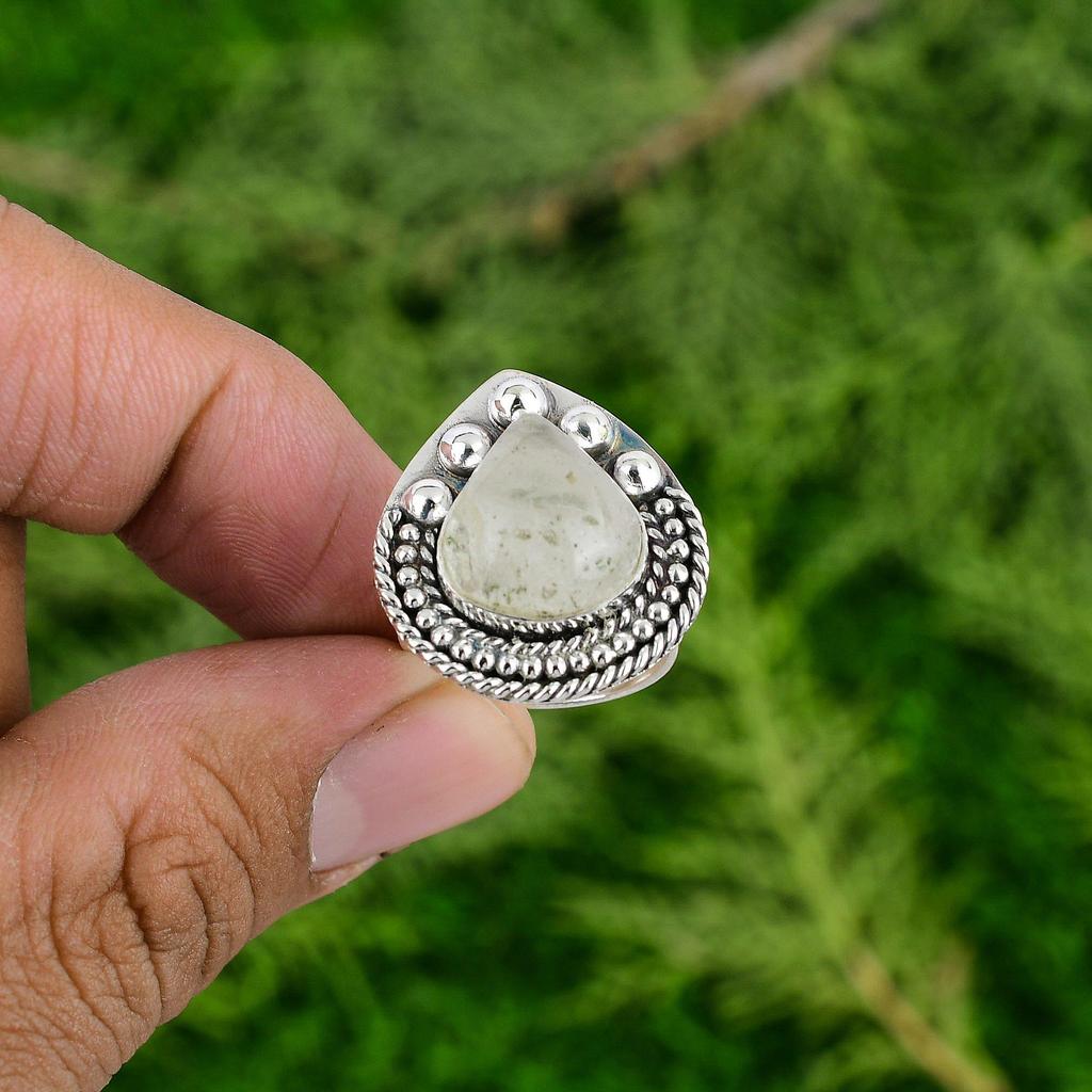 925 Sterling Silver Pear Moonstone Stone Handcrafted Promise Sister Ring Jewelry