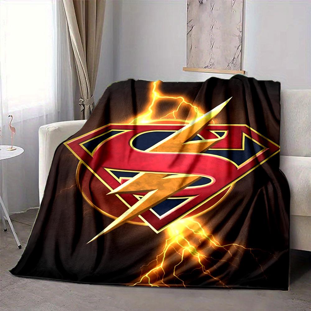 1pc Superman, Lightning Blanket Lightweight Flannel Throw For Sofa, Bed, Travel, Livingroom, Office, Couch, Chair, And Bed