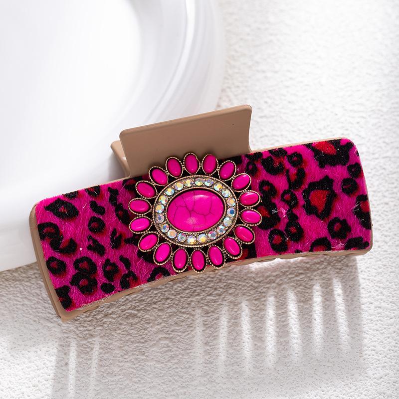 Bohemian Ethnic Style Turquoise Grab Clip Western Style Hairpin Retro Leopard Print Sequined Leather Fashion Disc Hairpin