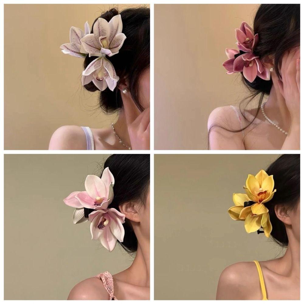 Large Orchid Hair Clip Seaside Holiday Style Side Clip Elegant Flower Hairpin  Women