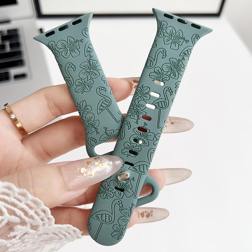 Flamingo-Blumenschnitzsilikon passend für Apple Watch Apple Watch Apple Strap iWatch Sport-Prägearmband