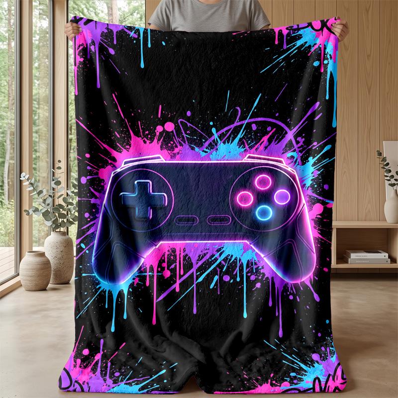 Neon Gamepad Graffiti Theme Blanket Lightweight Warm Flannel Blanket Decorative Throw Blanket for Home Decoration