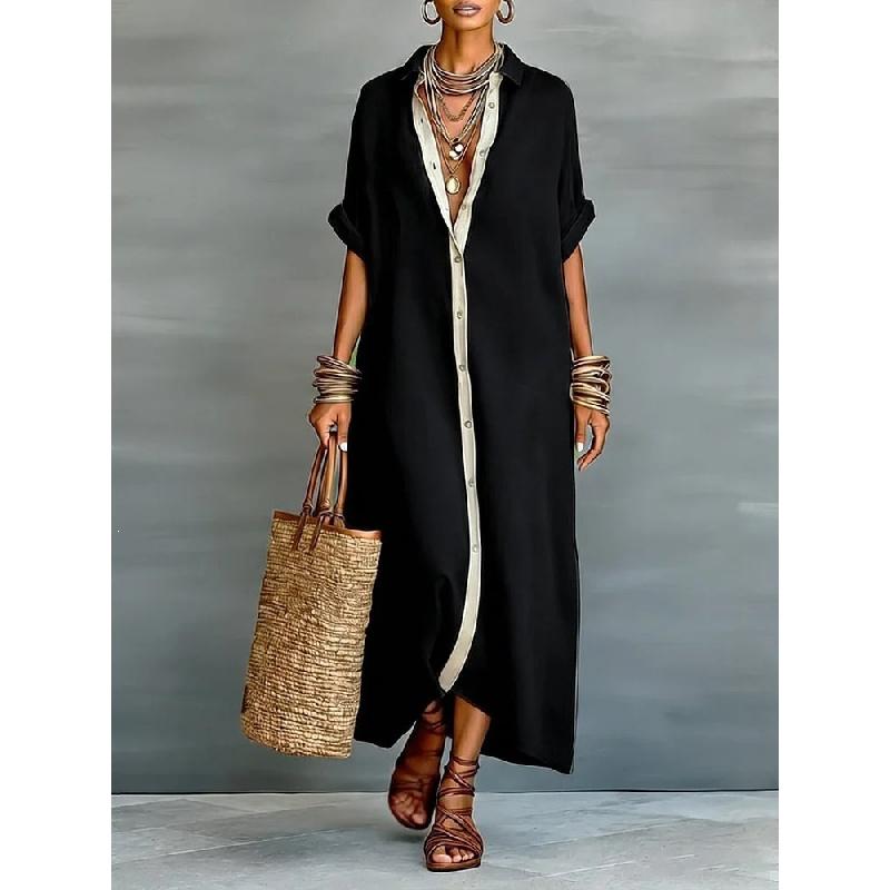 Maxi Abito Estivo da Donna Camicia Tunica a Bottoni Manica Corta Casual da Viaggio Vacanza Ampio