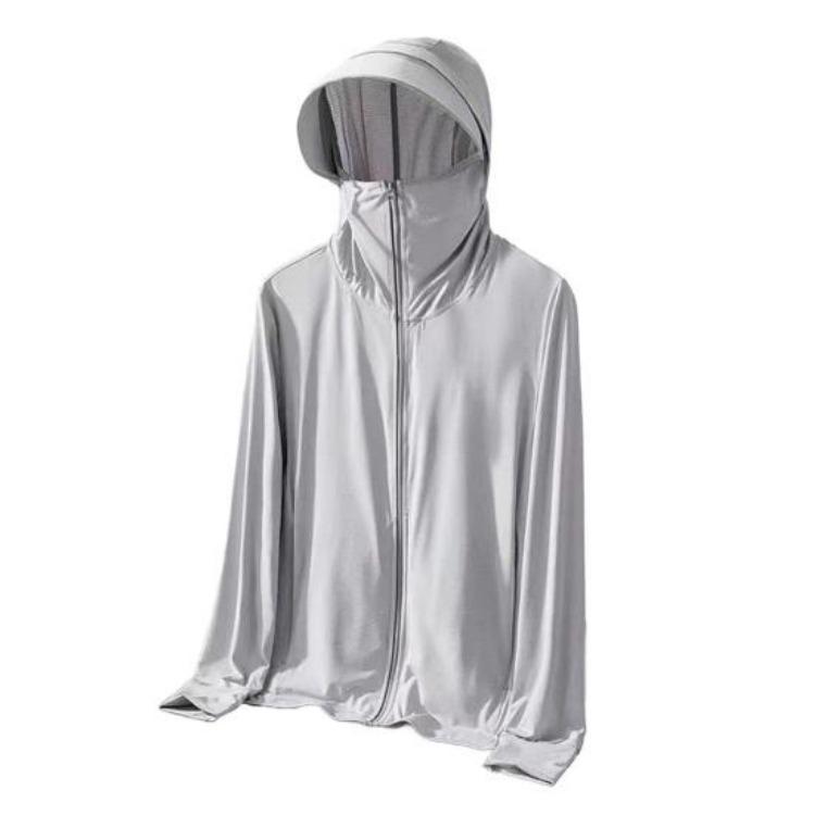 Ice Silk UV Protection Sunscreen Hooded Jacket for Men Women Long Sleeve Outdoor Coat with Zipper Closure
