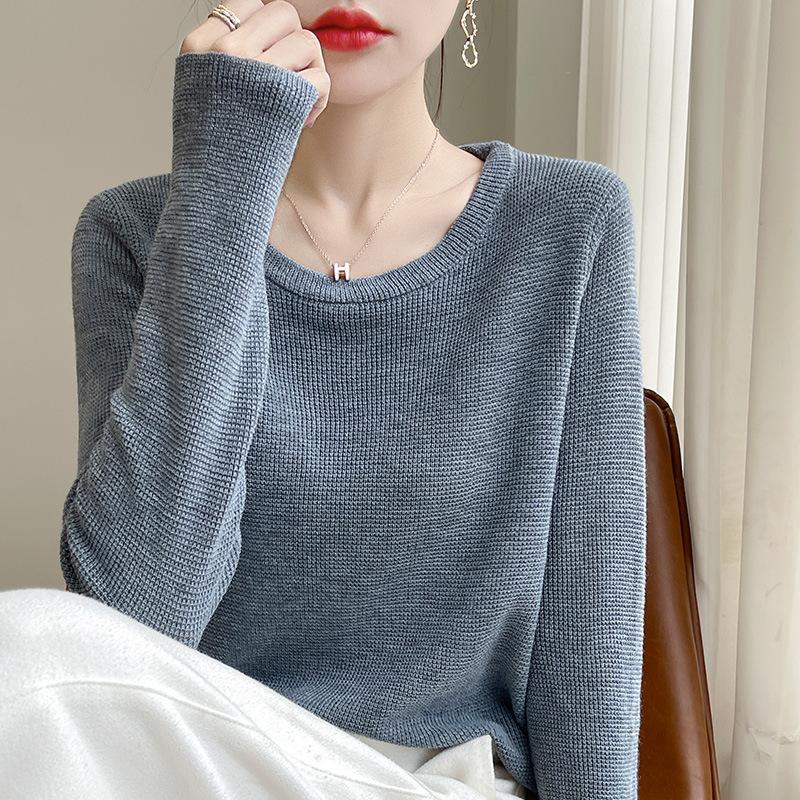 Round Neck Sweater Women's Autumn and Winter Slim Thin Long-sleeved Knitted Bottoming Shirt