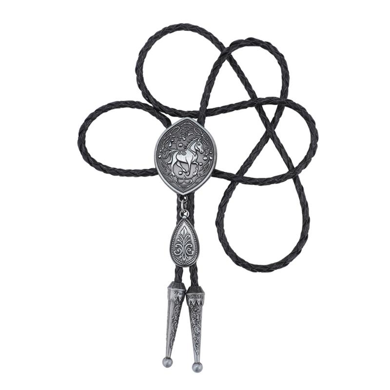 

Adjustable Braided Leather Bolo Necktie For Men And Women Intricate Western Carving Design 1 серебряный