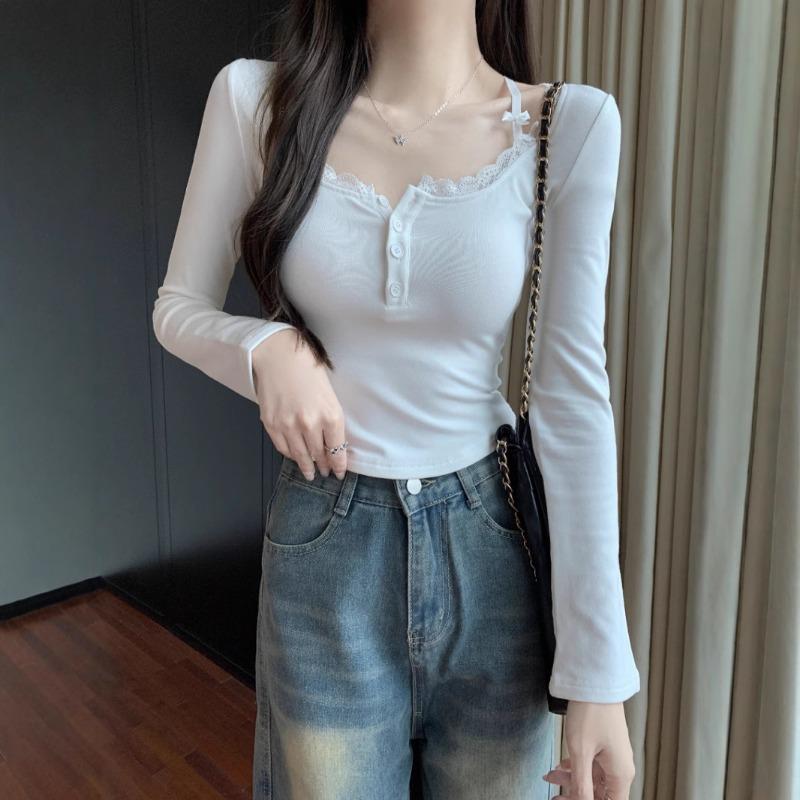 

Новый стиль футболки с длинным рукавом Pure Wind, женская весенне-осенняя мода Spice Girl, облегающая рубашка с лоскутным узором внутри и снизу One size