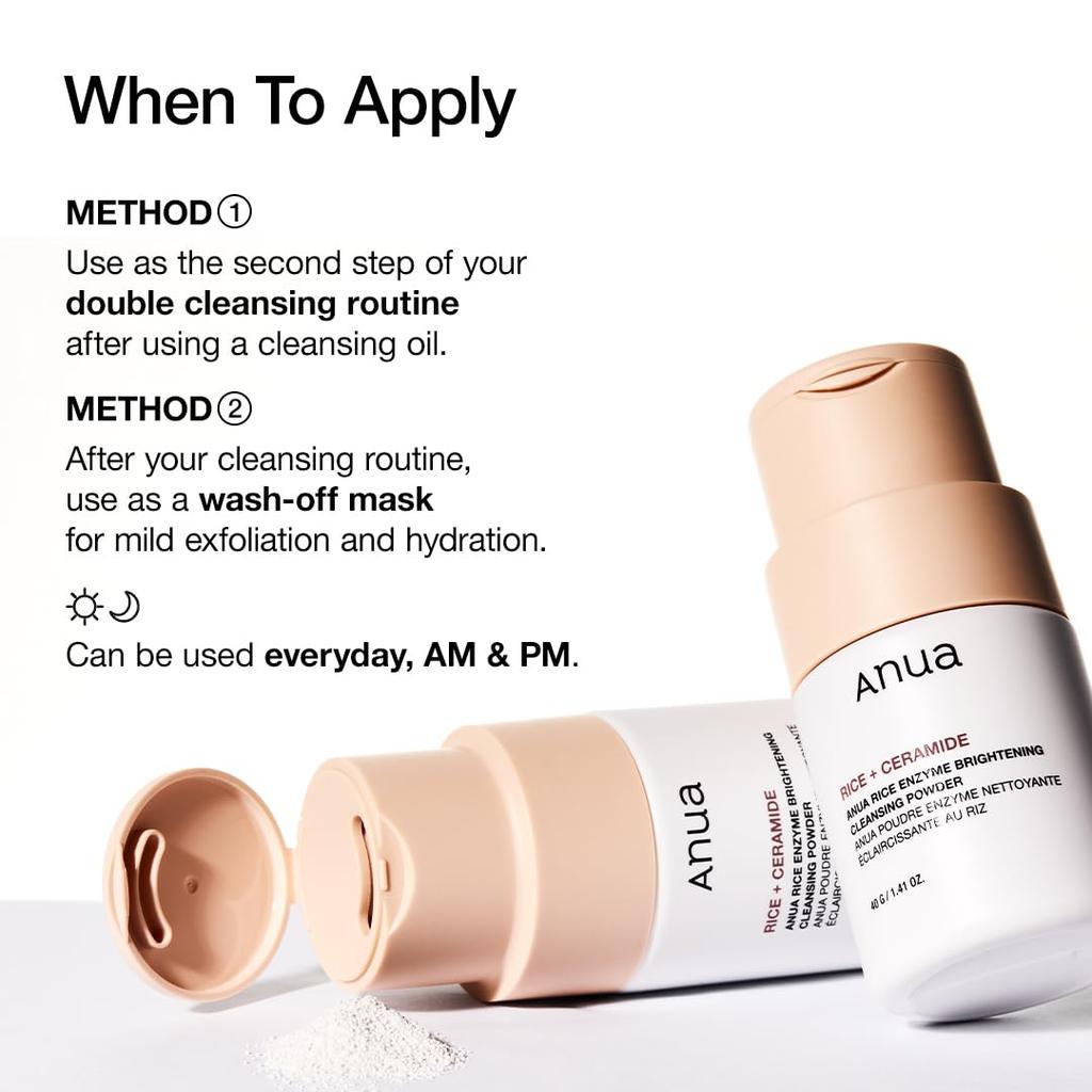 Anua Rice Brightening Enzyme Facial Cleansing Powder Facial Cleansing Exfoliating Tone Enzyme Dry Combination Skin Korean Facial Korean Cosmetics 40g,
