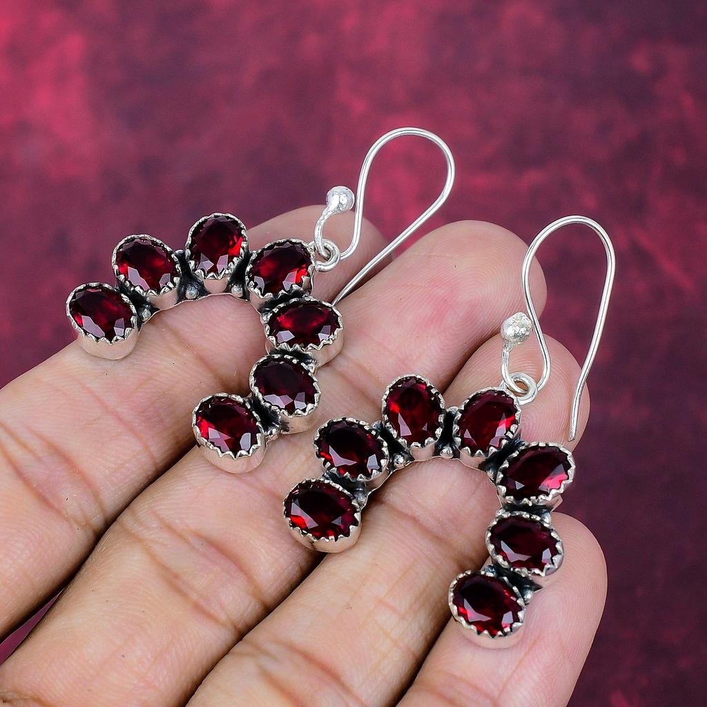 Red Garnet Jewelry, 925 Solid Sterling Silver Earrings, Handmade Gemstone Jewelry  Earrings For Memorial Day