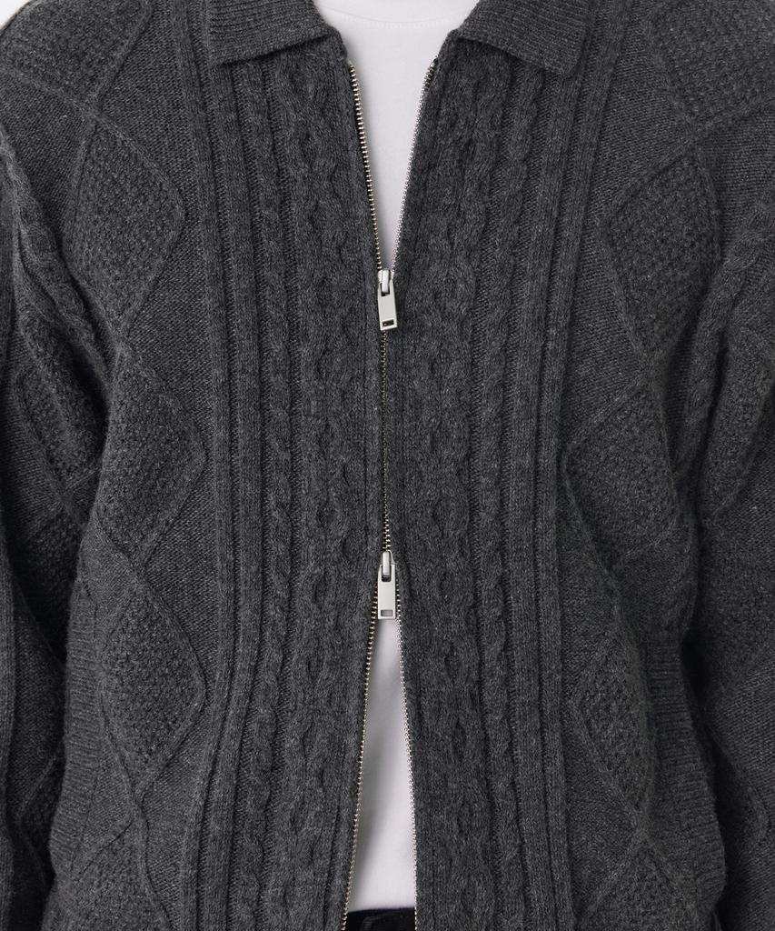 Musinsa Standard Aran Cable Collared Knit Zip-Up [Medium Gray]