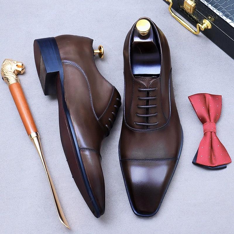 Fashion Elegant Genuine Leather Oxford Shoes Top Layer Cowhide Triple Joint Stylish Lace Up Men Dress Wedding Shoes
