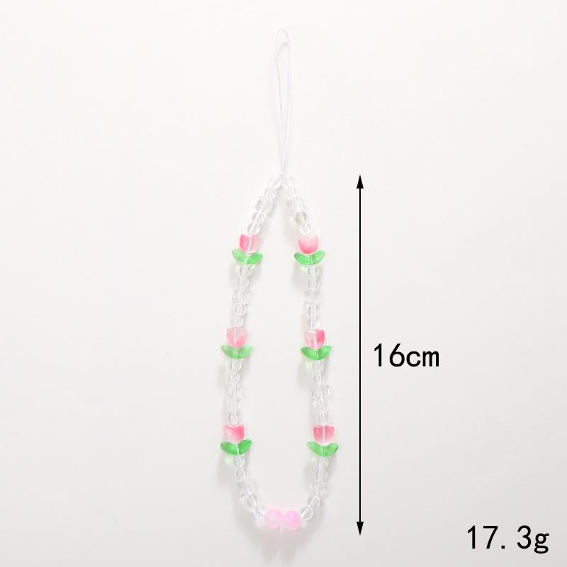 Acrylic Flower Shape Bead Mobile Phone Strap Chain Women Girl Sweet Cellphone Jewelry Accessory For Telephone Lanyard Decoration 1