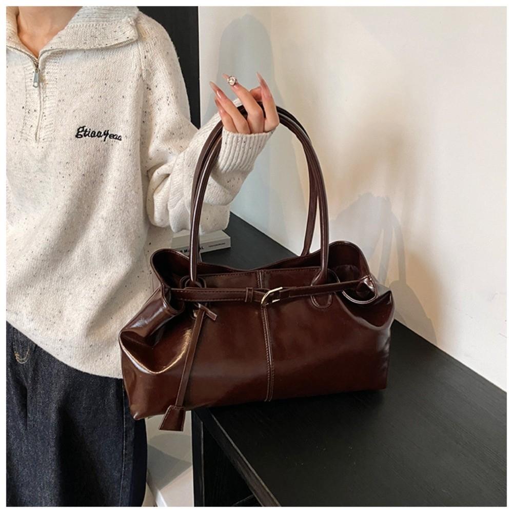 Fashion Oil PU Leather Handbag Multifunctional Large Capacity Tote Bag Casual Underarm Bag Work Shopping Travel кофейный