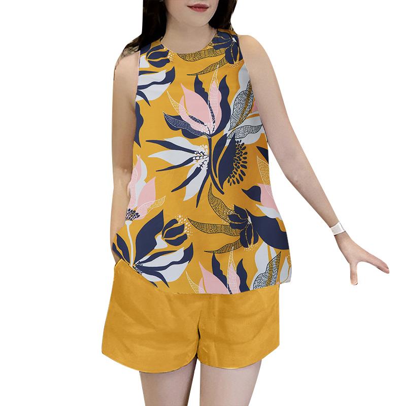 

ZANZEA Женские майки и шорты с принтом, повседневные комплекты из двух предметов M жёлтый