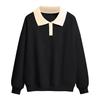 Plain Cotton Color-Block Polo Sweatshirt with Custom Logo, Turn-Down Collar, Loose Thin Fit for Autumn/Winter