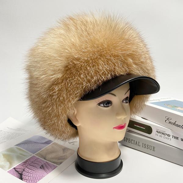 Natural Raccoon Fox Fur Hat Women Winter Warm Fluffy Brim Cap Lady Winter Outdoor Snow Hats Genuine Real Fur Cold Hats Wholesale